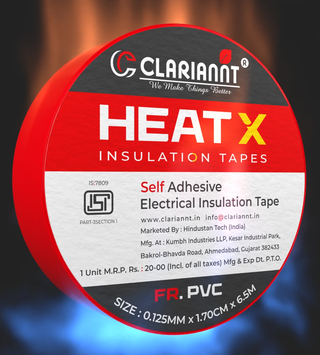 Image featuring Clariannt PVC Insulation Tapes in various colors, Fire Retardant (FR) for enhanced safety in electrical applications.