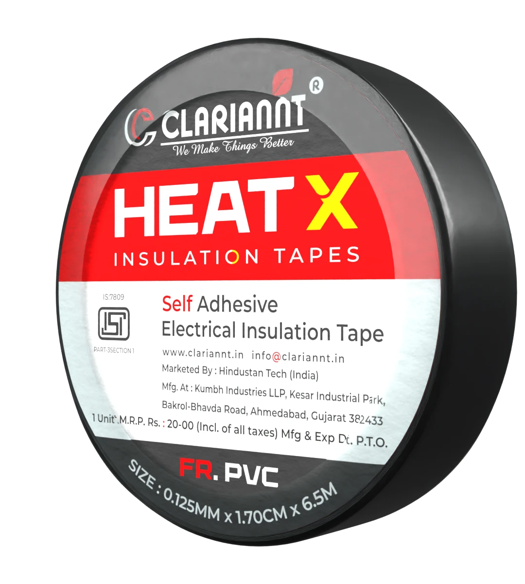 Clariannt HeatX PVC Insulation Tape 6.5 Meters All Colours Grade A Black Tape