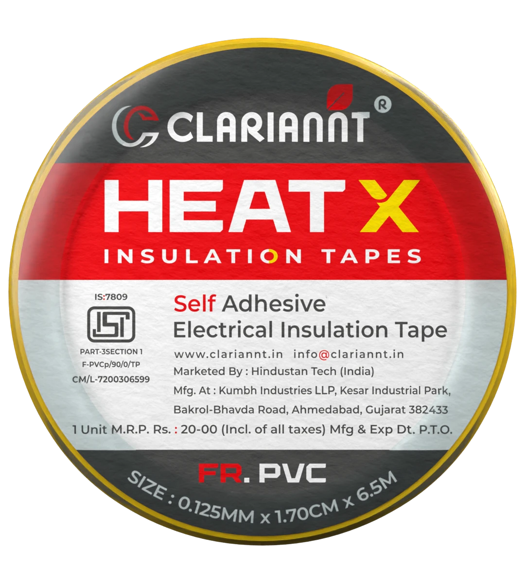 Clariannt HeatX Insulation Tape 6.5 Meters FR PVC Tape ISI Certified Front View