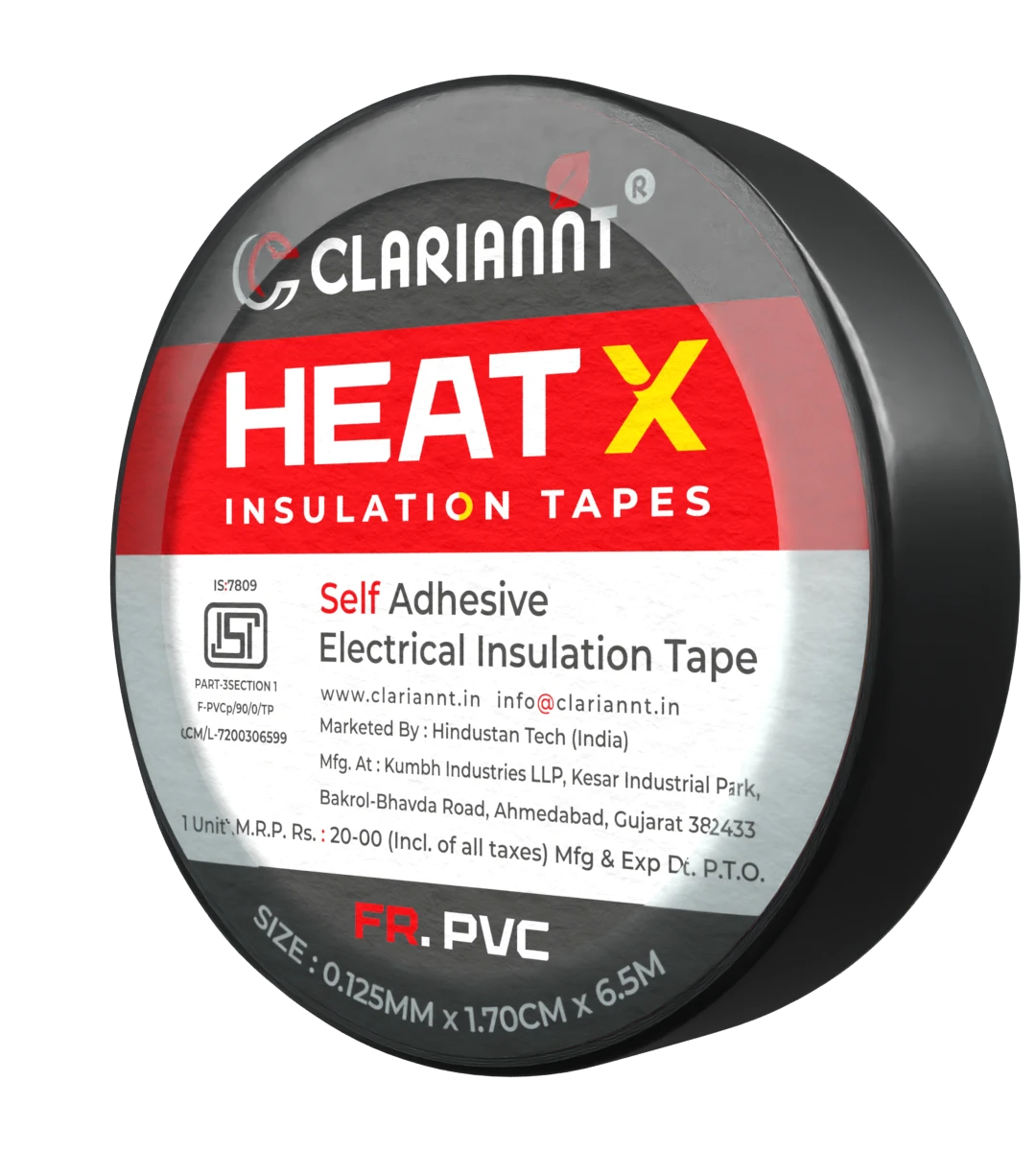 Clariannt HeatX Insulation Tape 6.5 Meters FR PVC Tape ISI Certified Side View
